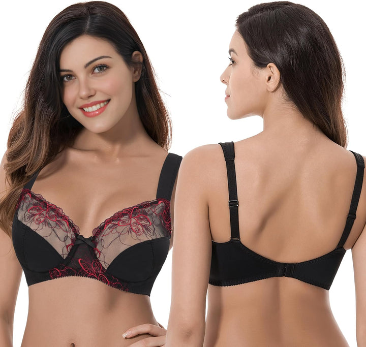 Curve Muse Damen Übergrösse Minimizer Bügel-BH mit Stickspitze - 2er Pack 75F Black,lavender(2 Pack)