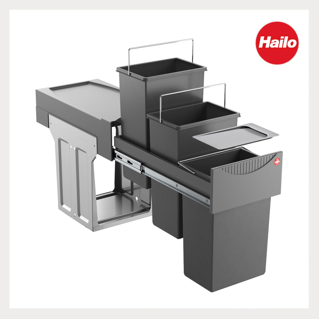 Hailo Abfallsammler Tandem 3666132 | für Schränke ab 300 mm Breite | Einbau Mülleimer 3x 10L mit Bio