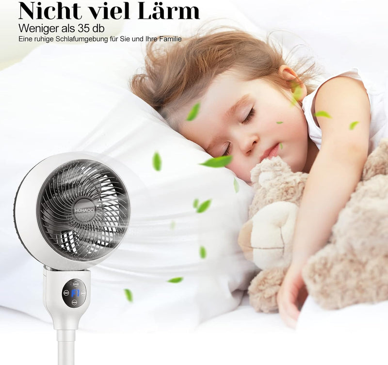 HOHAOO Standventilator 82cm | 3 Geschwindigkeitsstufen | Oszillationsfunktion 90° 120° | Fernbedienu