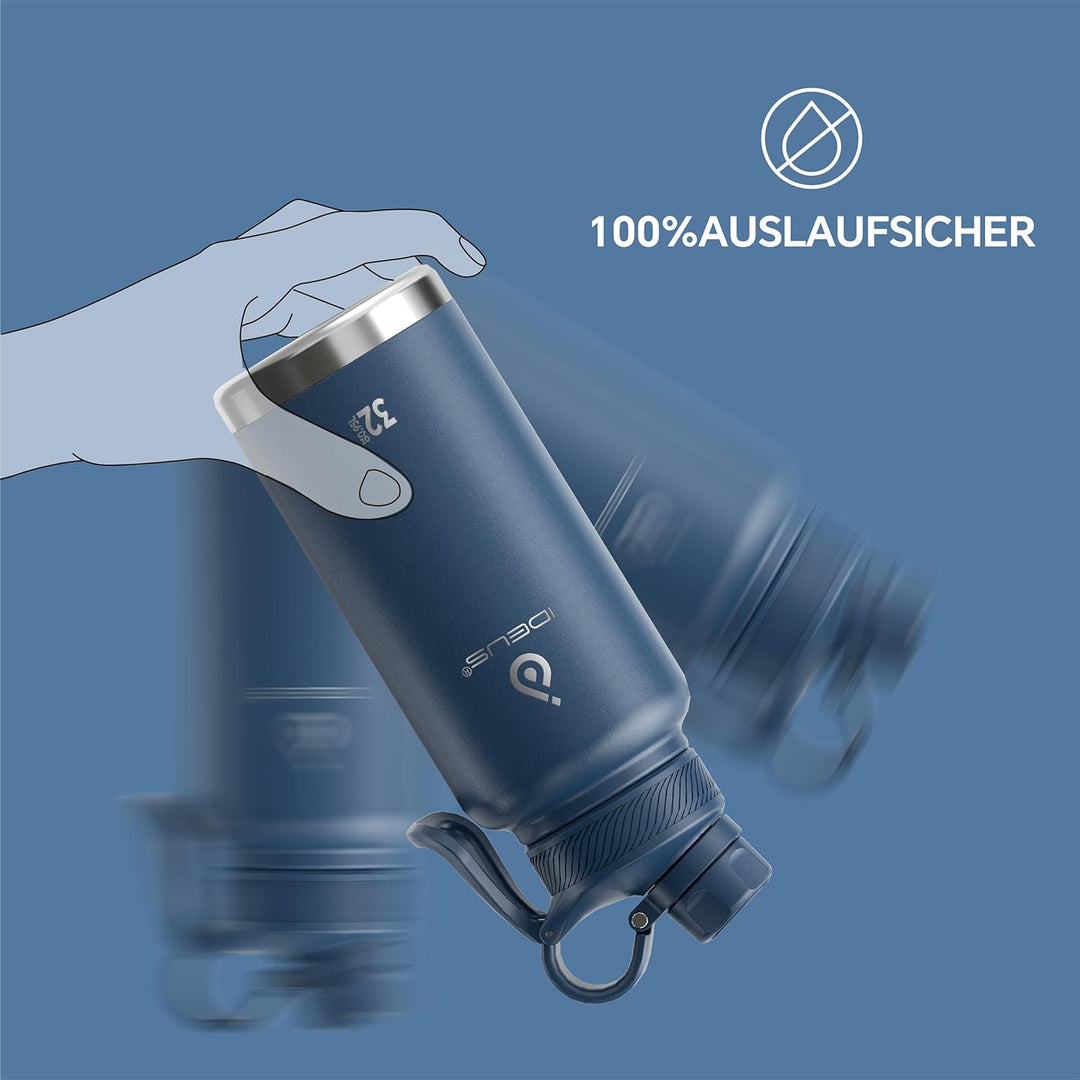 IDEUS Vakuumisolierte Wasserflasche, 32oz (950 ml) Edelstahl Doppelwand Flasche Metall Sport Kantine