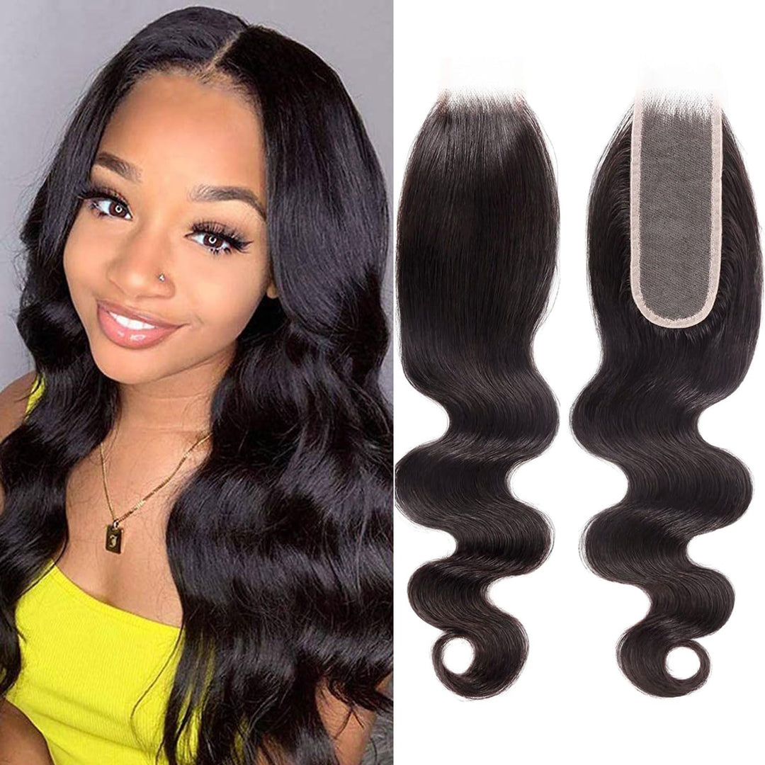 Huarisi 2x6 Closure Human Hair 12 Inch Brazilian Virgin Body Wave Free Part Closure with Baby Hair S