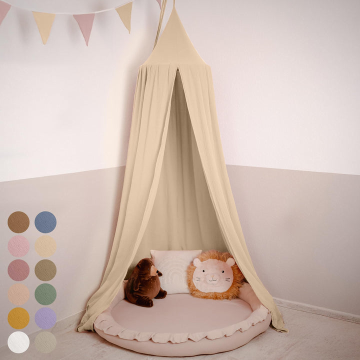Baldachin Kinderzimmer [in 12 Farben] - Betthimmel aus 100% Baumwolle Musselin Handmade für Mädchen