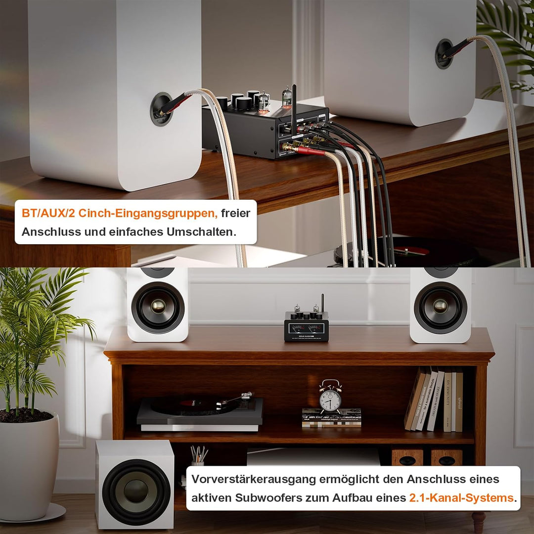Douk Audio T6 PRO Bluetooth Röhrenverstärker: 300W x2 TPA3255 2-Kanal Stereo Verstärker – Dual-VU-Me