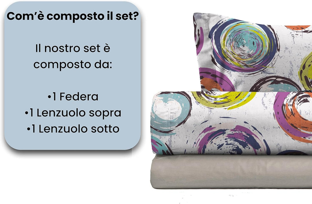 Fantasy Italian Bed Linen Bettwäsche, Cerchi Astratti, Einzelne, Mikrofaser, abstraktes Zirkeln Cerc