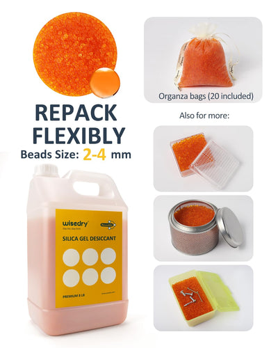 wisedry Silica Gel Trockenmittel Perlen Bulk Wiederverwendbar mit Farbanzeige Orange bis Grün Perlen