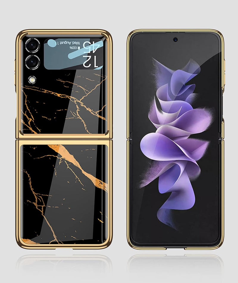 COQUE Galaxy Z Flip 3 5G Hülle,ultradünnes 9H Glas glänzend lackierte Handyhülle,Faltbare Handyhülle