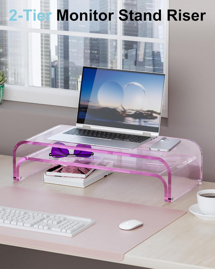 Monitorständer Acryl 2er-Set, 2-Ebenen Bildschirmerhöhung Modular, PC Monitor-Erhöhung, Schreibtisch