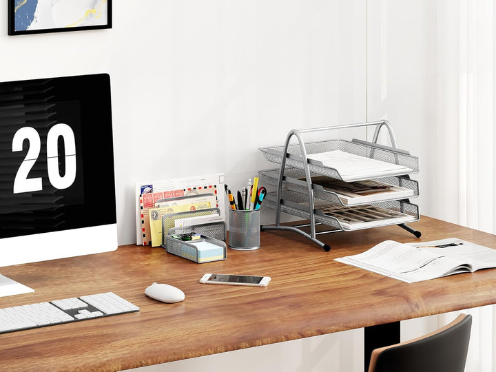 EasyPAG Metall Büro Schreibtisch Organizer 4er-Set, 3 Fächer A4 Dokumentenhalter Aktenablage Zeitsch