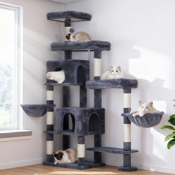 Hey-brother XXL Kratzbaum für gross Katzen, 180 cm hoch Stabil Katzenbaum mit rechts erweitert mit 3