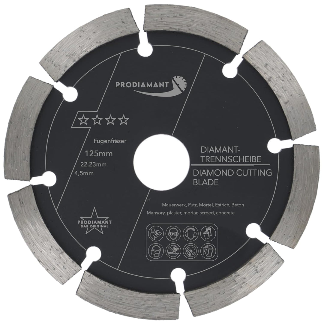 PRODIAMANT Fugenfräser ø 125mm Breite 4,5mm Frässcheibe für Mauerwerk Mörtel Fugen und Putz 10mm Seg