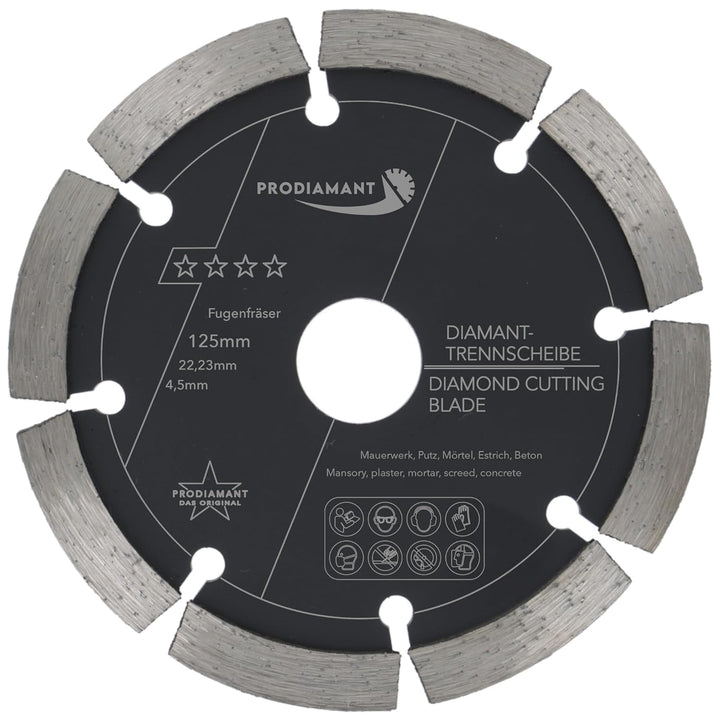PRODIAMANT Fugenfräser ø 125mm Breite 4,5mm Frässcheibe für Mauerwerk Mörtel Fugen und Putz 10mm Seg