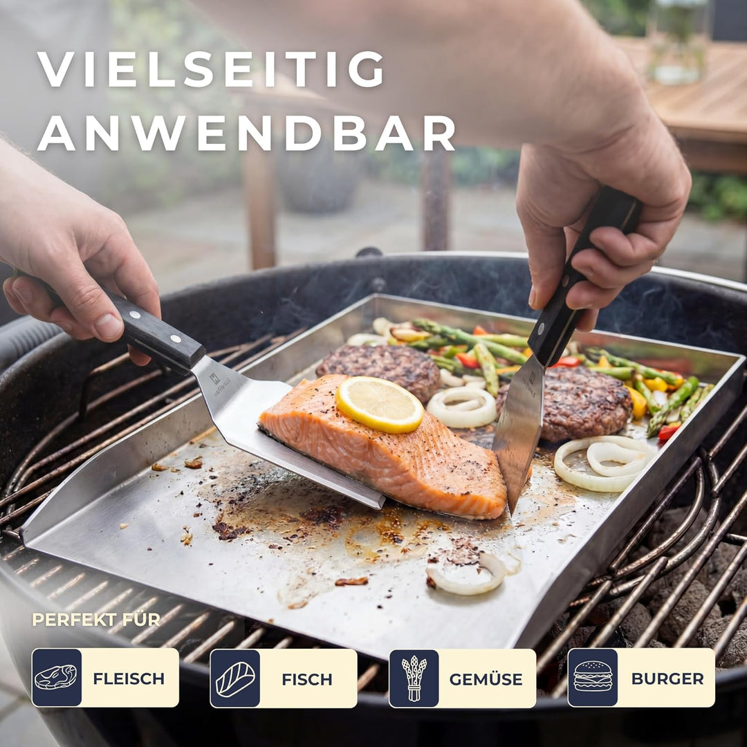𝗛𝗔𝗩𝗘𝗡𝗛𝗔𝗨𝗦 Premium Plancha Grillplatte 5mm Edelstahl [40x30cm] I Massive Grillplatte 5mm mit geschlos