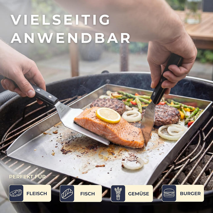 𝗛𝗔𝗩𝗘𝗡𝗛𝗔𝗨𝗦 Premium Plancha Grillplatte 5mm Edelstahl [40x30cm] I Massive Grillplatte 5mm mit geschlos