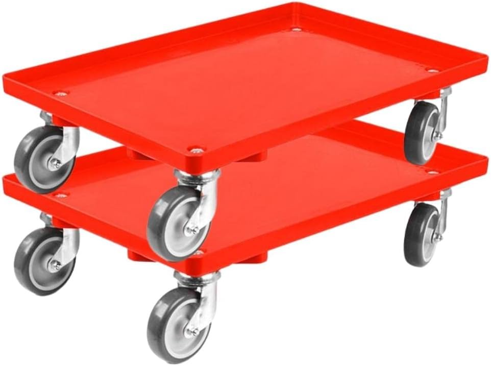 SparSet 2X Transportroller für Euroboxen 60x40cm mit Gummiräder rot | Geschlossenes Deck | 2 Lenkrol