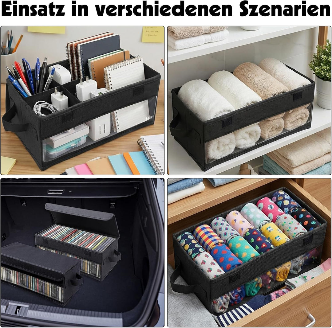 Dntorx 2 Stück CD Aufbewahrungsbox, 36x16x14cm Ständer mit Griffen Deckel Sichtfenster, Stapelbare C