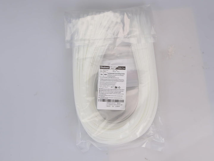 100 Stück 600mm × 4,8mm Weiss Kabelbinder mit 22 kg Zugfestigkeit UV-Beständig Lang Nylon Kunststoff