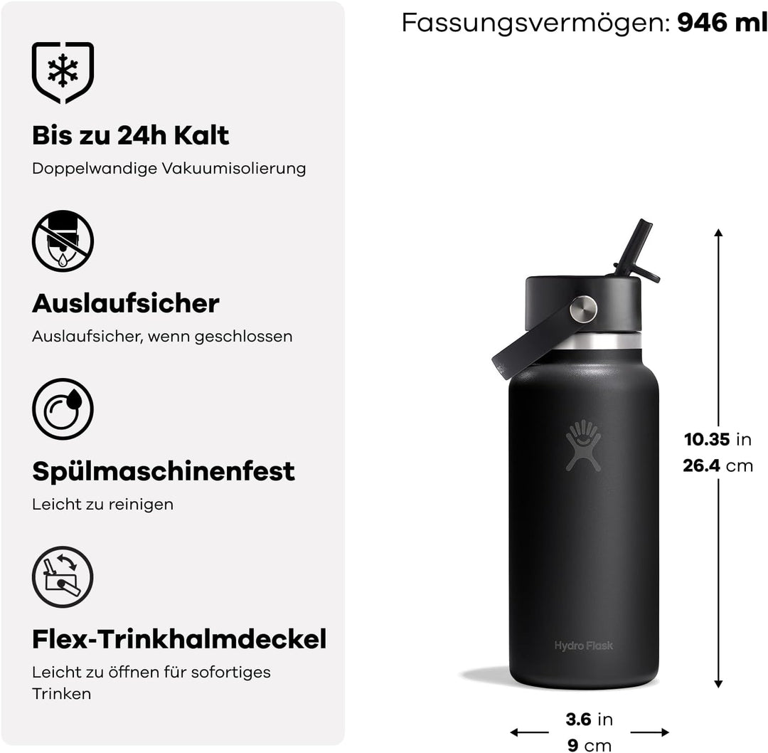 Hydro Flask – Wide Flex Straw Cap 946 ml (32 oz) Bottle, Popstar Pink | Edelstahl, auslaufsicherer S
