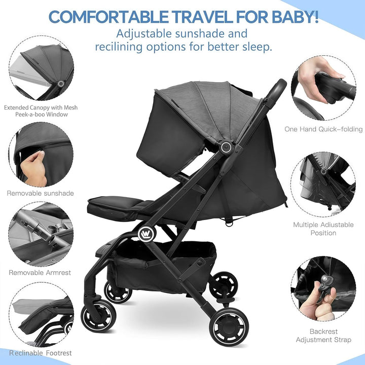 Leichter Kinderwagen, Kompakter Einhand-Buggy Zum Einfachen Zusammenklappen mit Verstellbarer Rücken