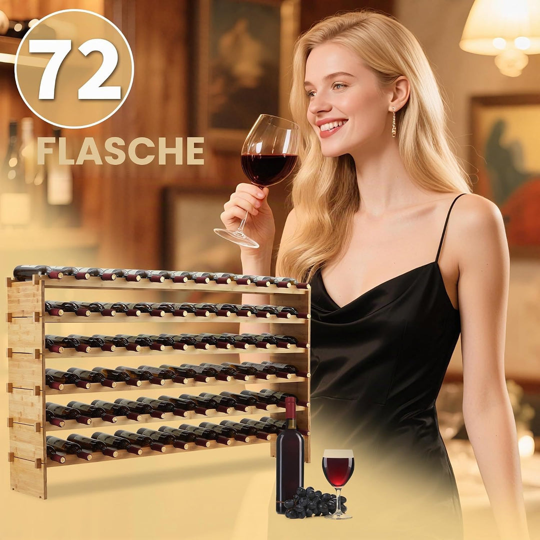 GarveeHome Weinregal Wein Regal Bambus Stapelbar Flaschenregal Flaschenständer AA-Qualität Ohne Schr