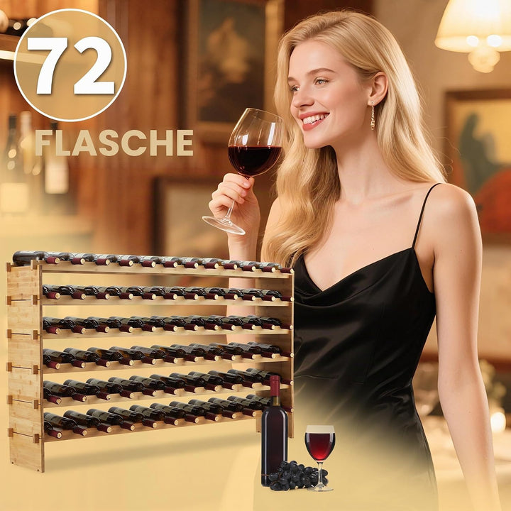 GarveeHome Weinregal Wein Regal Bambus Stapelbar Flaschenregal Flaschenständer AA-Qualität Ohne Schr