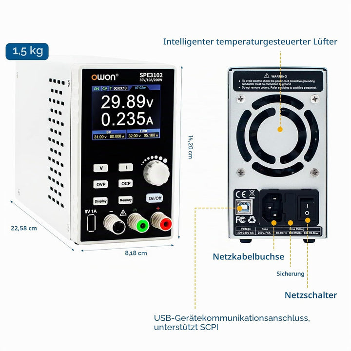OWON SPE3102 Labornetzgerät 30v 10a,Netzgerät Regelbar mit Ausgang Aktivierbar/Deaktiviertaste Mini