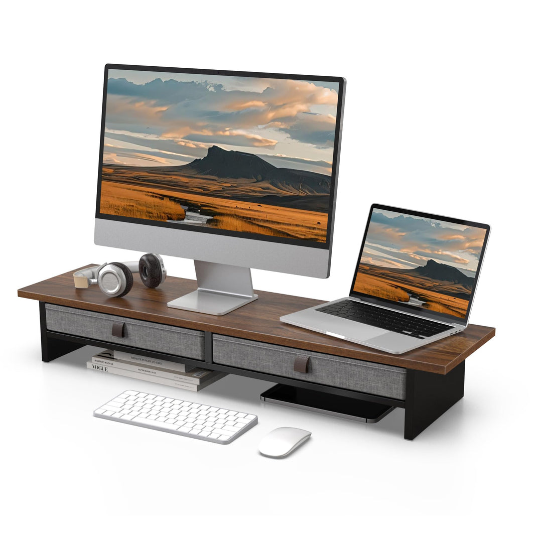 Fenge Dual Monitorständer Riser 2 Etagen Computer Monitor Ständer mit Schublade für PC Laptop Drucke