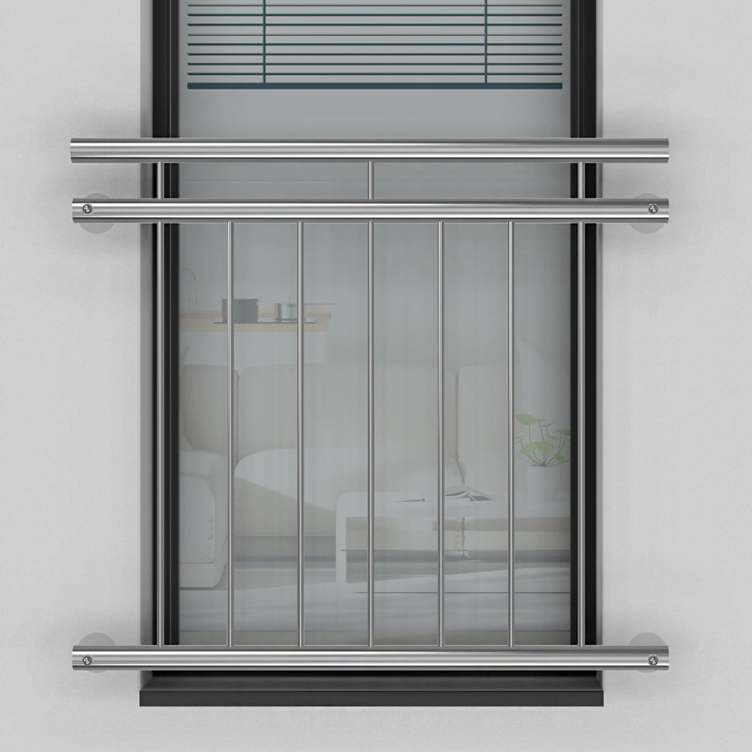 Edelstahl V2A Französischer Balkon Franz Geländer Stabgeländer Aussenbefestigung System (128 x 90 cm