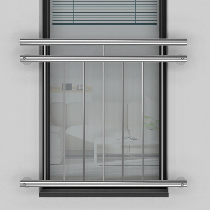 Edelstahl V2A Französischer Balkon Franz Geländer Stabgeländer Aussenbefestigung System (225 x 90 cm