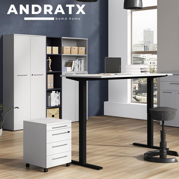 bümö Andratx Rollcontainer mit Schubladen, Container abschliessbar aus Holz in grau - Rollwagen für'
