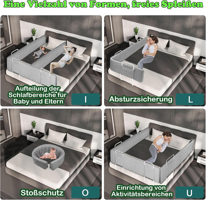 Froadp 360 cm Kinder Bettkantenschutz Set Höhenverstellbar Kinderbettgitter rutschfeste Rausfallschu