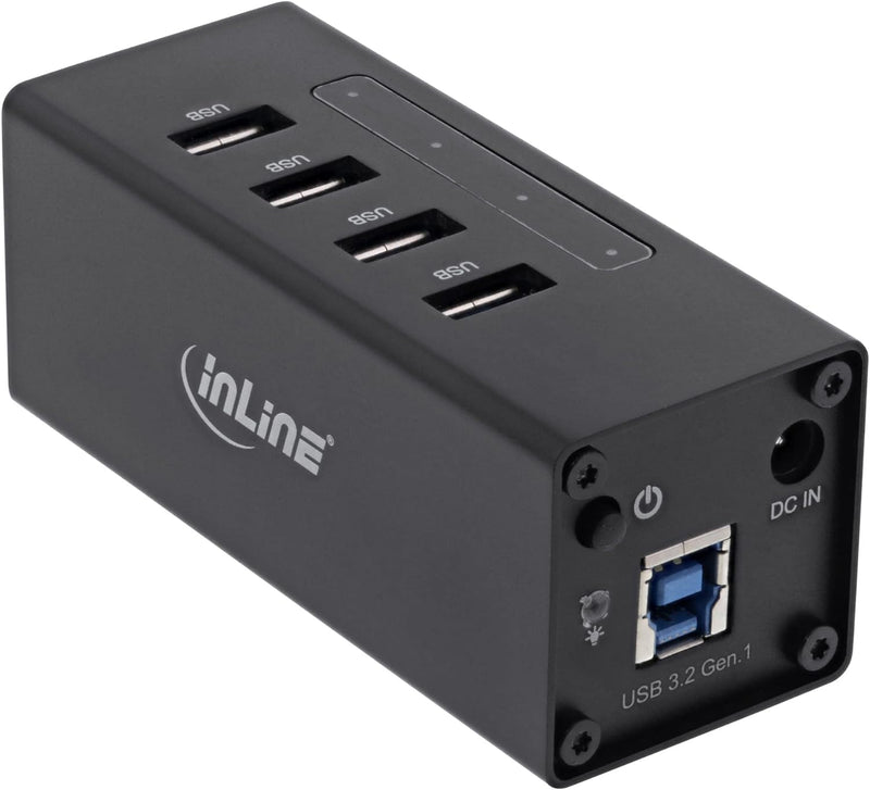 InLine 35395A USB 3.0 Hub, 4 Port, Aluminiumgehäuse, schwarz, mit 2,5A Netzteil