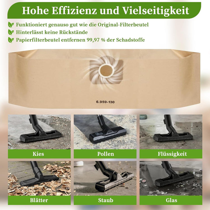 15 Stück Papierfilterbeutel für Kärcher 6.959-130.0, WD3 Staubsaugerbeutel Papier Filtertüten Beutel