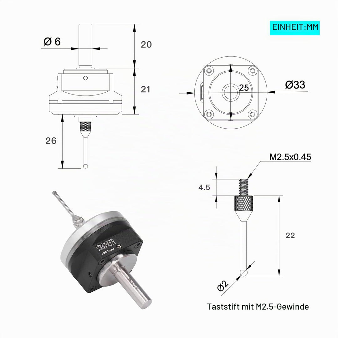 RATTMMOTOR Kantentaster,3D-Kantensucher,DC 5–24 V,Multifunktionaler CNC 3D-Kantentaster,6mm Schaft,m