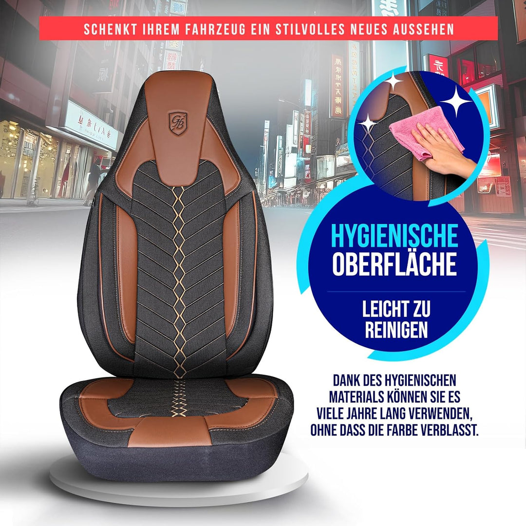 Autositzbezüge Universal für Wohnmobil & Caravan - Vordersitze Auto Sitzbezug aus Leinen, Schwarz-Te