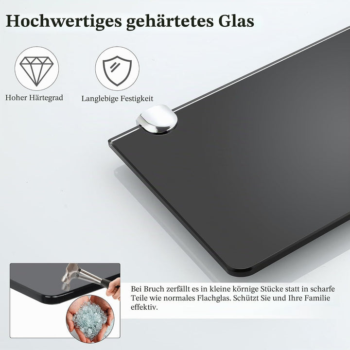 SAYAYO Glasregal Badezimmer, Badregal Duschablage Schwarz Glasablage mit 6mm Dicke Rechteck Glas Bad