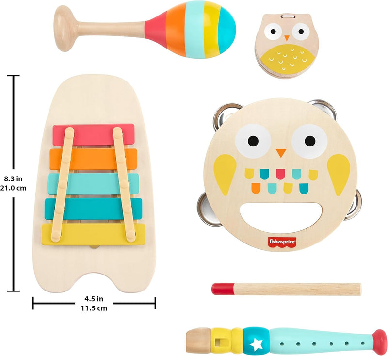 Fisher-Price Musik-Geschenkset für Kleinkinder mit Tierspielzeug-Instrumenten, 6 Holzteile für Kinde