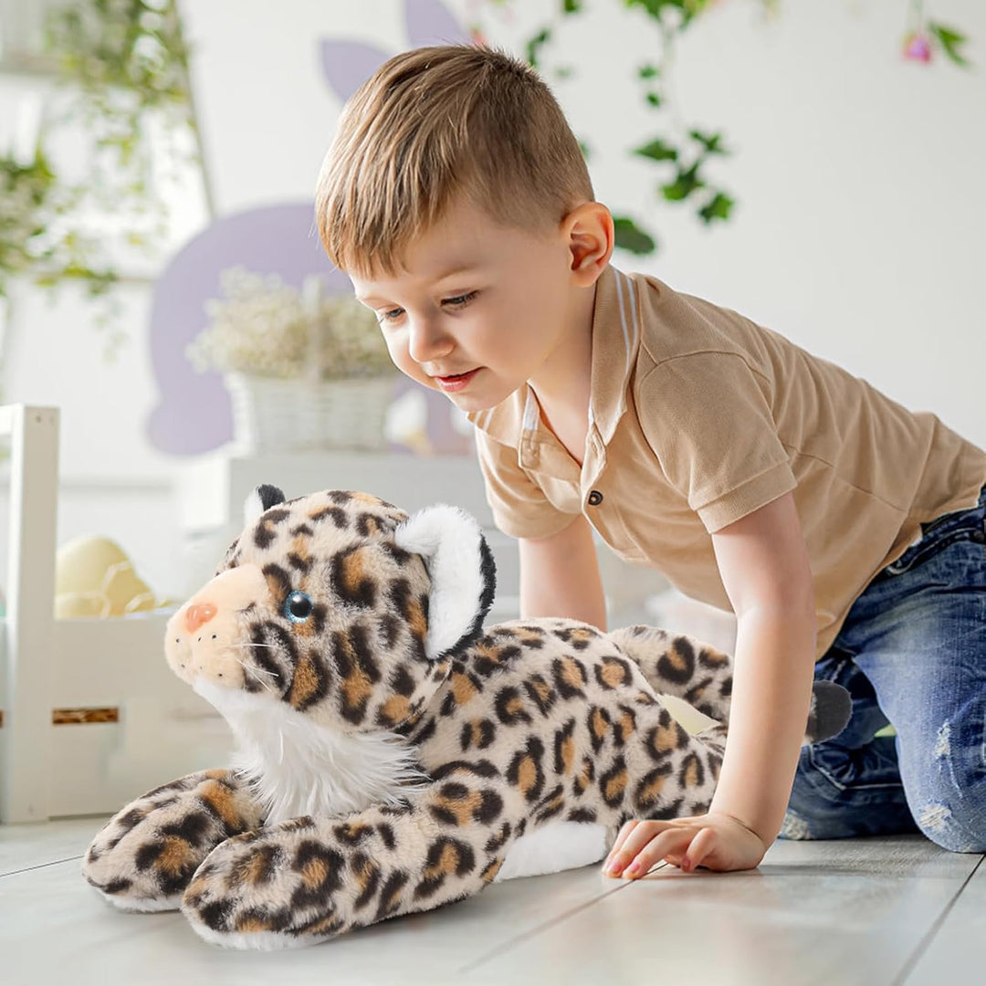 MorisMos 45cm riesen Leopardo Kuscheltier XXL mit 3 Plüschbaby im Bauch, gross liegend Plüsch Leopar