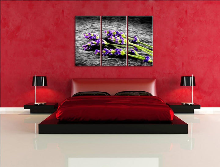 schöne Lila Blumen3-Teiler Leinwandbild 120x80 Bild auf Leinwand, XXL riesige Bilder fertig gerahmt