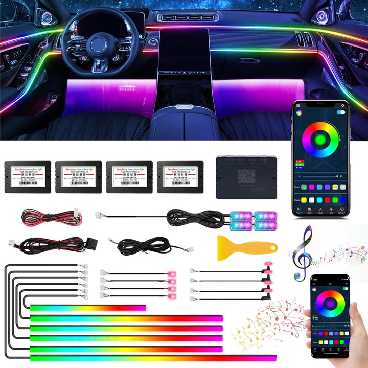 LED Innenbeleuchtung Auto,18 in 1 Auto Innenraumbeleuchtung,LED Auto Faseroptikstreifen,LED Auto Amb