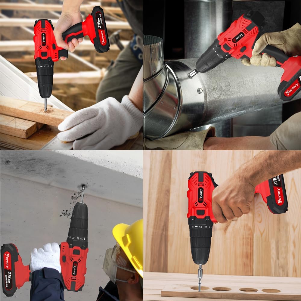 21V Akku-Bohrmaschine Akkuschrauber Set mit 1.5 Ah Akku, Akku Bohrschrauber Set 25+1 Drehmomentstufe