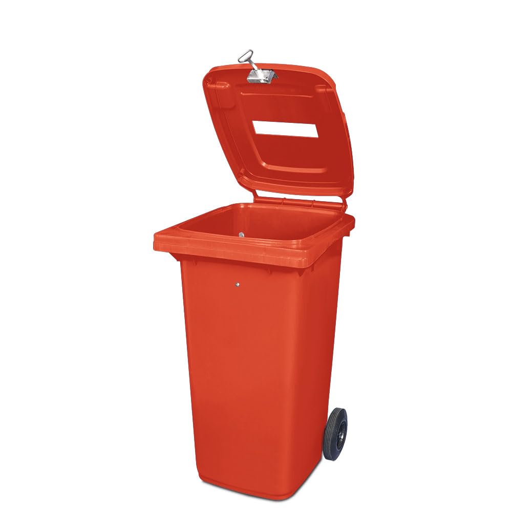 BRB 120 Liter DIN Mülltonne mit Papiereinwurf u. Dreikantschloss, BxTxH 480x550x930 mm (rot), rot