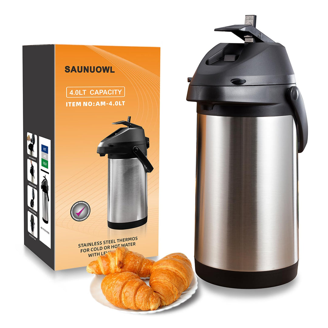 4L Pumpkanne Thermoskanne Isolierflasche mit Pumpe,Pump-Kaffeekanne mit Tragebügel,Pumpkanne aus pol