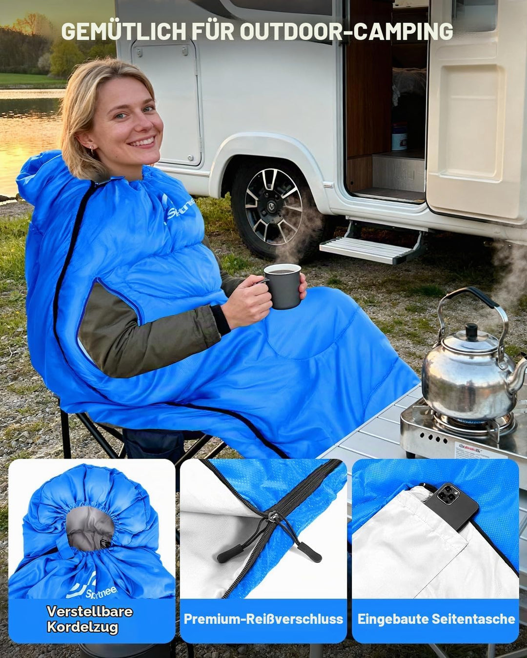 Sportneer Schlafsack Outdoor - Deckenschlafsack 3-4 Jahreszeiten Erwachsene Warm Schlafsack für Camp