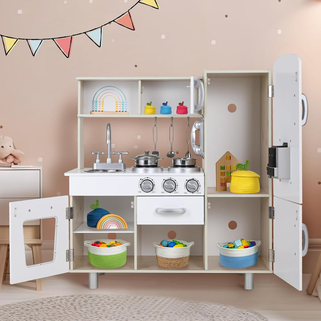 MAMIZO Kinderküche Holz, Spielzeugküche für Kinder, 81x74x30 cm Spielküche, Kommt mit Simulierten Li