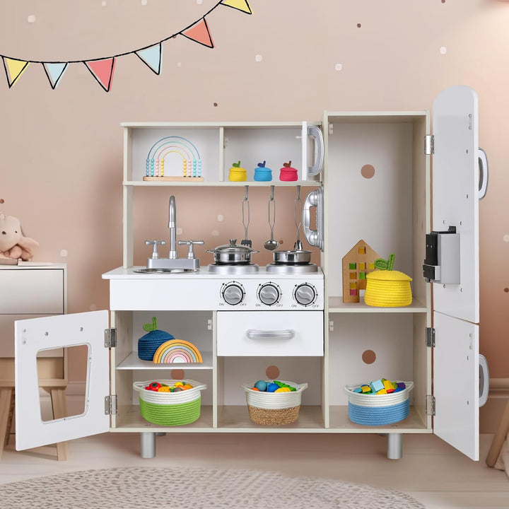 MAMIZO Kinderküche Holz, Spielzeugküche für Kinder, 81x74x30 cm Spielküche, Kommt mit Simulierten Li
