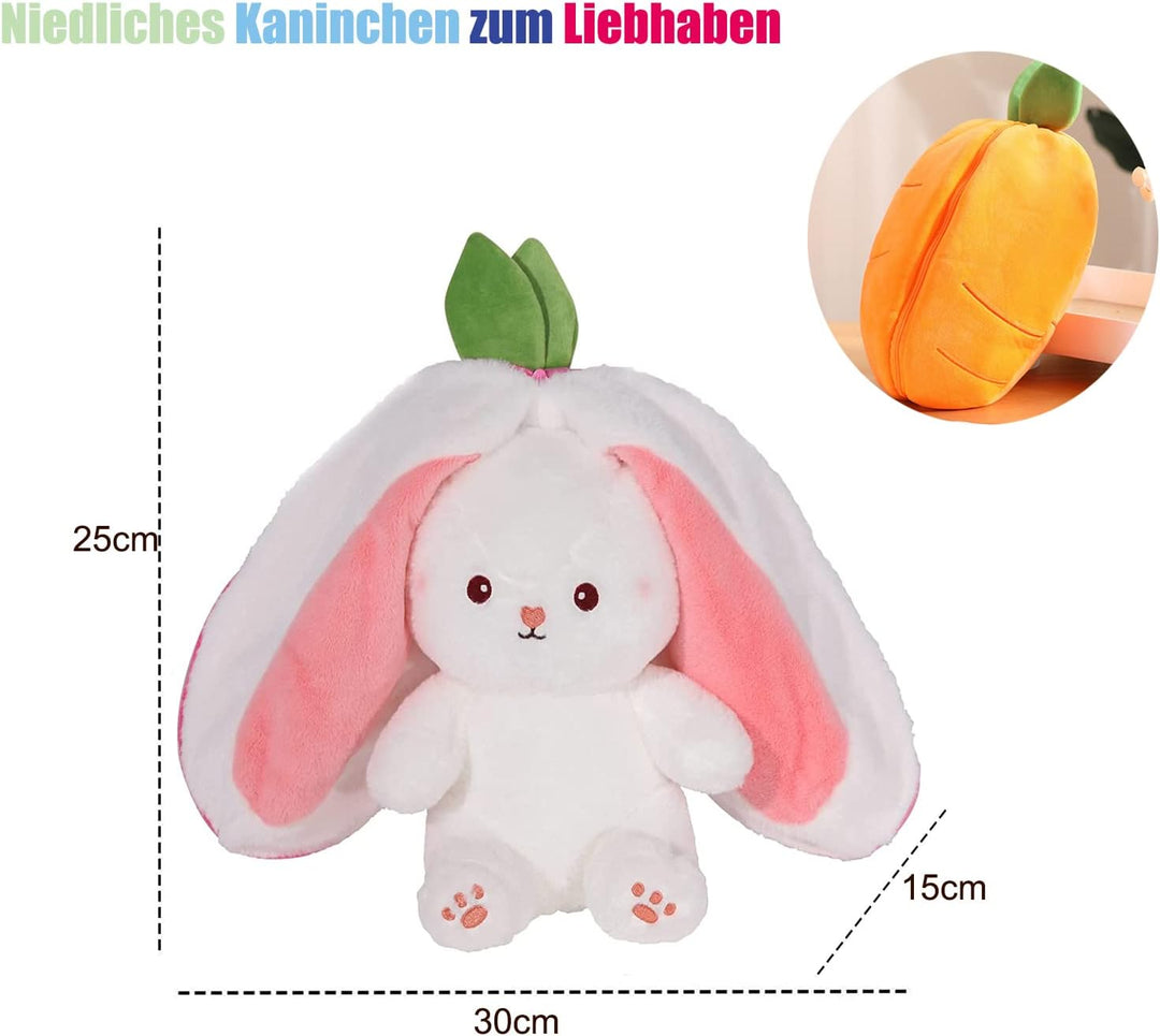 shineFinder 35 25 15cm Hasen Verstecken Gefülltes Kaninchen mit Karotten und Erdbeeren Plüschtier Ha