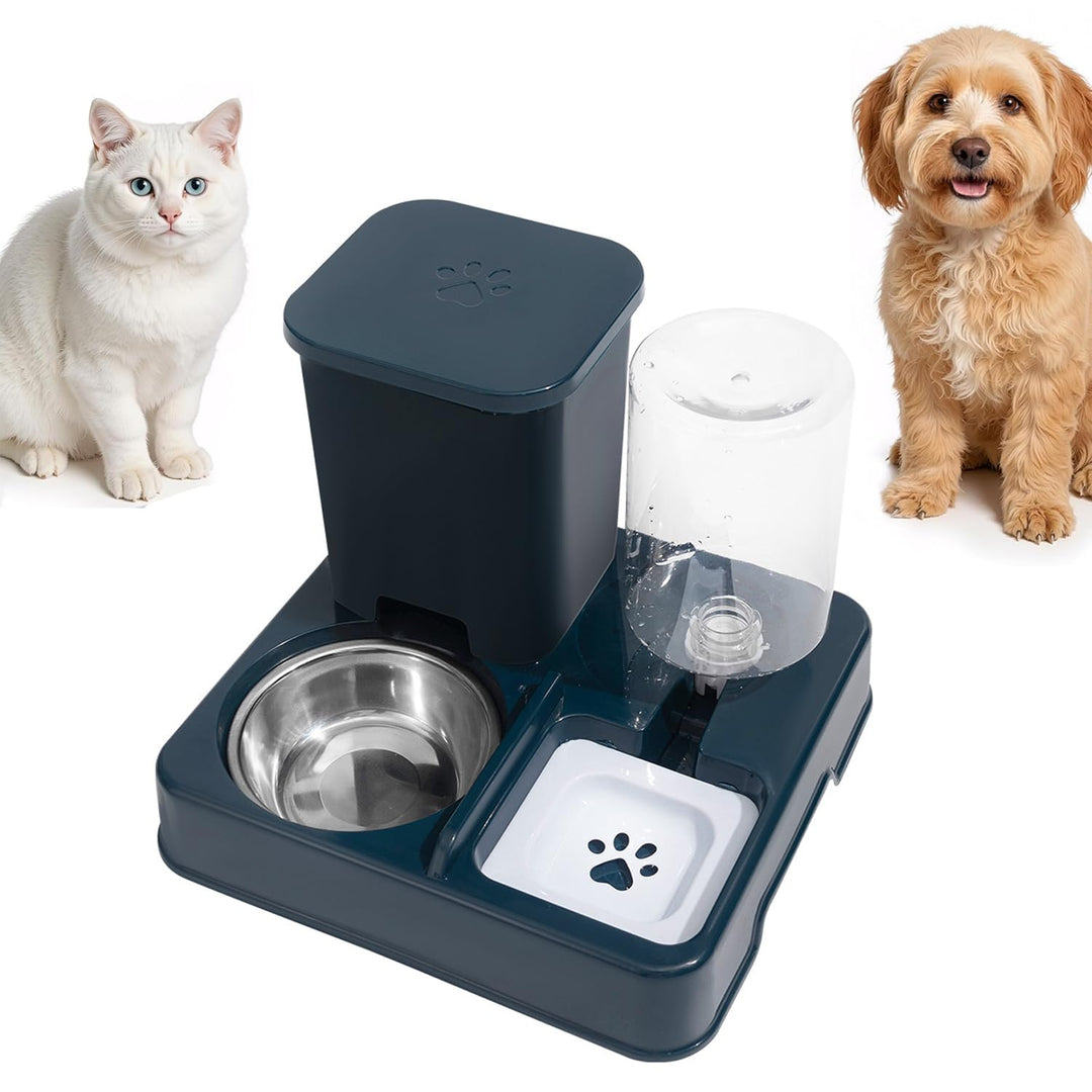 2-in-1 Automatischer Futter und Wasserspender für Haustiere, Abnehmbarer Futterstation, Katzenfutter