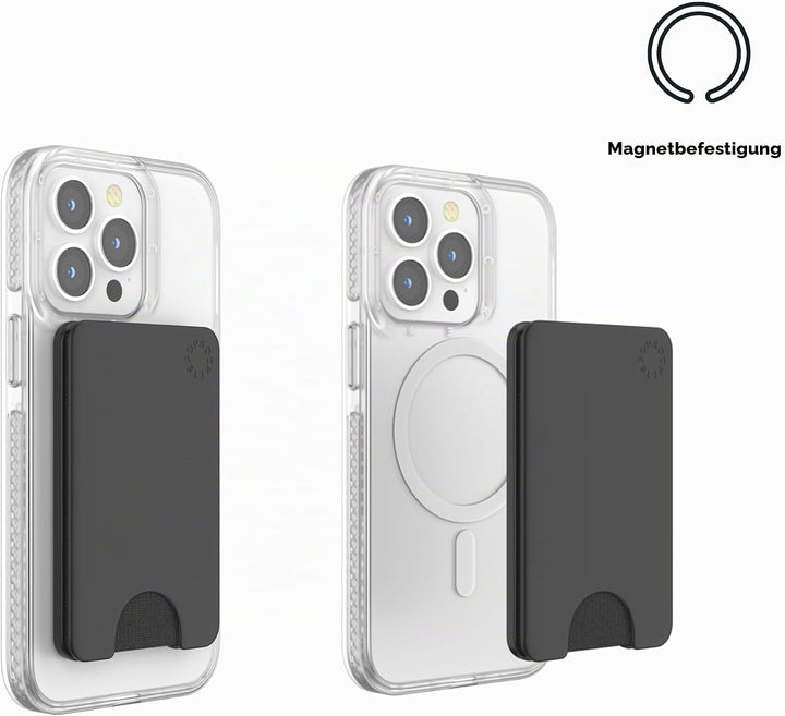 PopSockets Handy-Wallet für MagSafe, Kartenhalter ohne Grip, Black - Black Schwarz, Schwarz