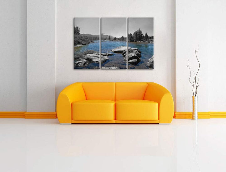 Tuolumne River, Yosemite National Park schwarz/weiss 3-Teiler Leinwandbild 120x80 Bild auf Leinwand,