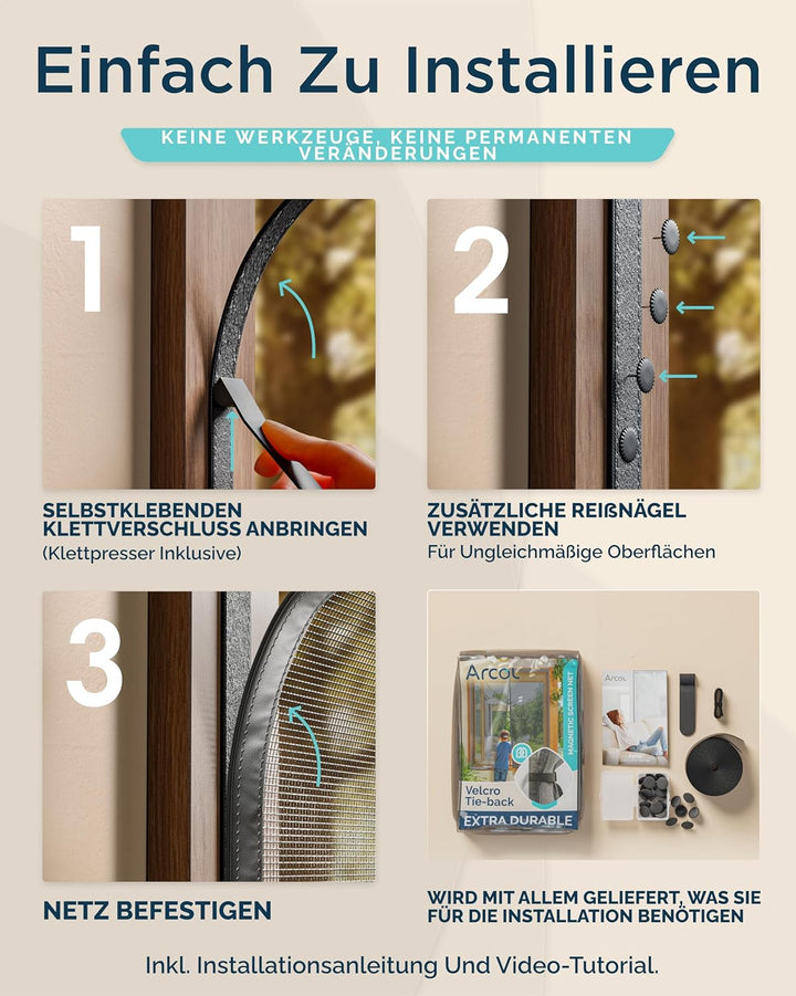ARCOL Fliegengitter Fenster Magnet 130x160 cm aus Fiberglas – Schluss mit Mücken in 3 Min, Ultrafein